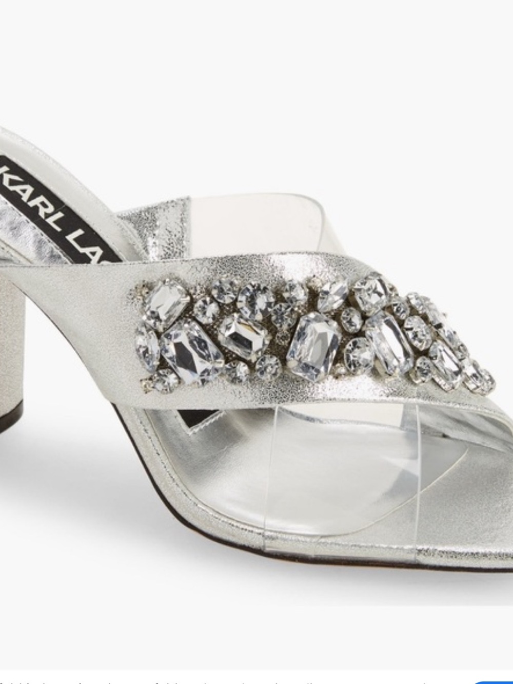 Karl Lagerfeld Silver Jeweled Block Heel Mule
